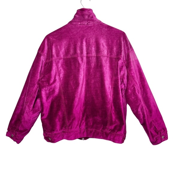 Free People Velvet Fuchsia Women’s Trucker Zip Up Jacket Sz M/L - Picture 10 of 14